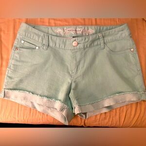 Mint/light teal Express denim shorts